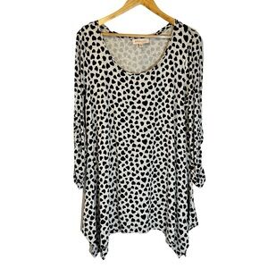 Philosophy Heart Print Grey & Black Long Line Swing Flowy Tunic Top